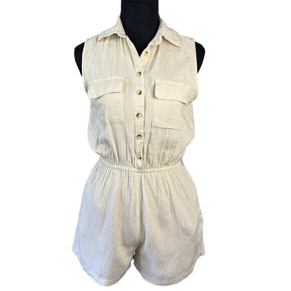 Sim & Sam Tan Linen Blend Sleeveless Romper Size M (No Belt) - Picture 1 of 10